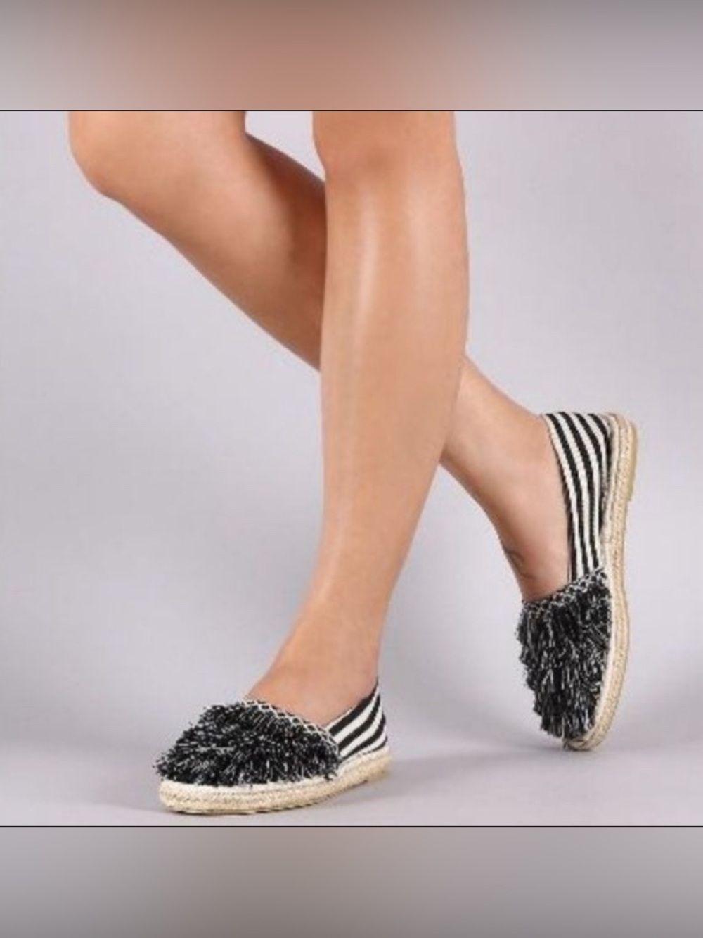 Qupid Sota espadrilles W/ Fringe Detail black/white size 8.5